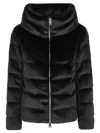 Herno Cropped Black Jacket With Plush Texture And High Collar In Black