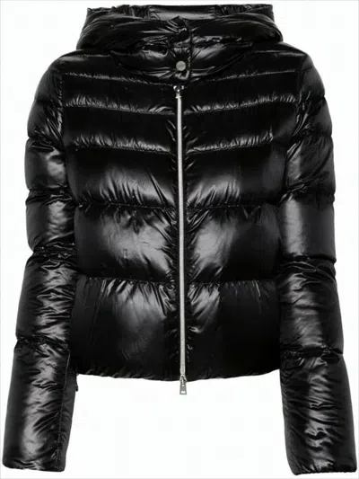 HERNO CROPPED BLACK PUFFER JACKET WITH FINISH