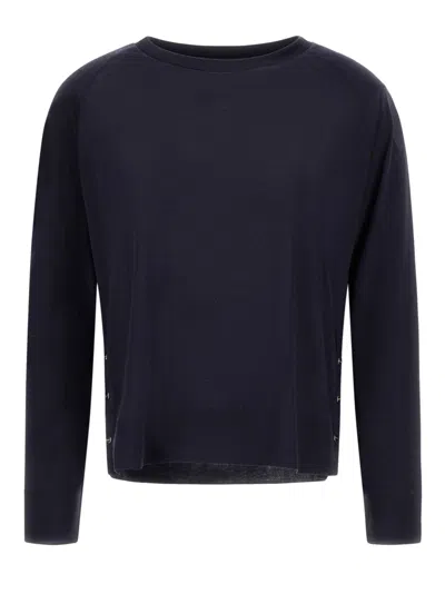Herno Cropped Blue Sweater With Snap Button Details