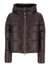 Herno Brown Cropped Down Jacket With Fixed Hood With Snap Buttons In Tech Fabric Woman In Brown