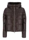 Herno Brown Cropped Down Jacket With Fixed Hood With Snap Buttons In Tech Fabric Woman In Brown