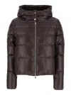 Herno Brown Cropped Down Jacket With Fixed Hood With Snap Buttons In Tech Fabric Woman In Brown