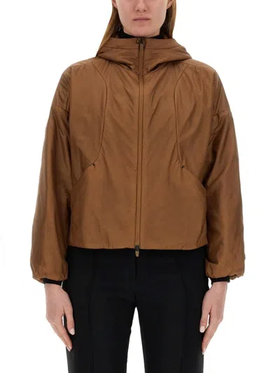 HERNO CROPPED BROWN NYLON JACKET