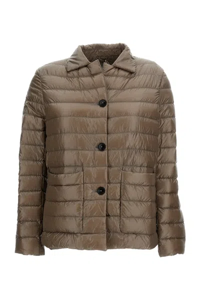 Herno Cropped Brown Quilted Down Jacket With Button Fastening In Blue