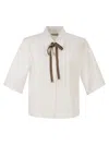 Herno Boxy White Poplin Shirt With Grosgrain Ribbon Tie In White