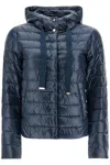 Herno Cropped Down Jacket With Hood In Ultralight Dark Blue Nylon In Blue