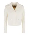 Herno Cropped Technical Fabric Jacket With Notched Collar In Neutral