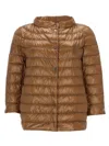Herno Neutrals Shiny Quilted Three-quarter Down Jacket In Brown