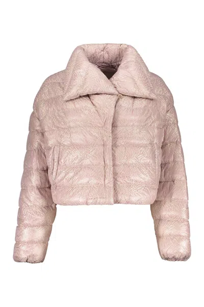 Herno Lace Cropped Puffer Jacket In Rose