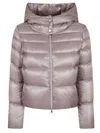 Herno Cropped Puffer Jacket With High Collar And Hood In Pink