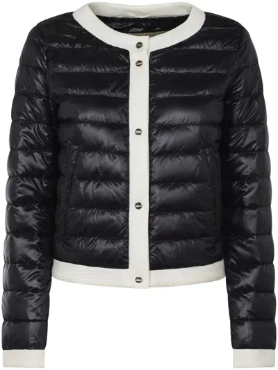 Herno Cropped Quilted Jacket With Contrasting Trim In Black