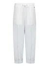 Herno Cropped White Taffeta Trousers With Adjustable Drawstring