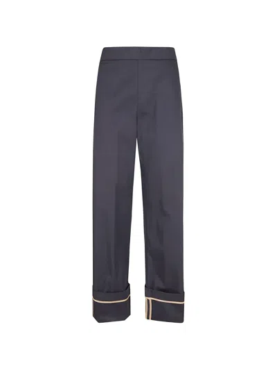 Herno High-waisted Wide-leg Trousers In Water-repellent Cotton Gabardine In Blue