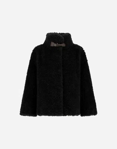 Herno Cape In Curly Alternative Fur In Black