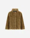 Herno Cape In Curly Alternative Fur In Brown