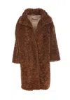 Herno Curly Faux Fur Coat In Caramello