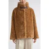 Herno Plush Faux Fur Jacket With High Collar And Buckle Closure In Black