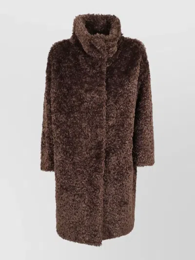 Herno Faux-fur Funnel-neck Coat In Brown