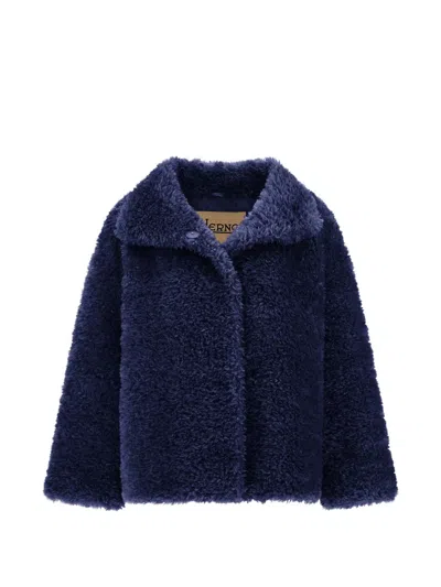 Herno Curly-effect Faux-fur Jacket In Blue