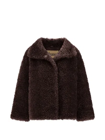 Herno Curly-effect Faux-fur Jacket In Brown