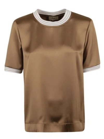 Herno Dark Beige Satin Finish T-shirts In Brown