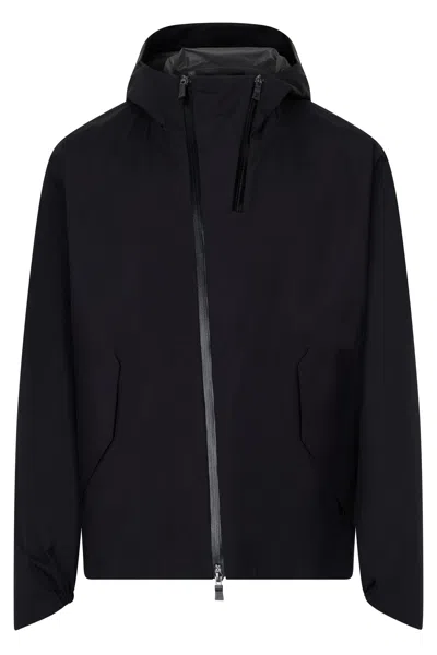 Herno Dark Blue Jacket With Hood, Adaptable Minimal Style In Black