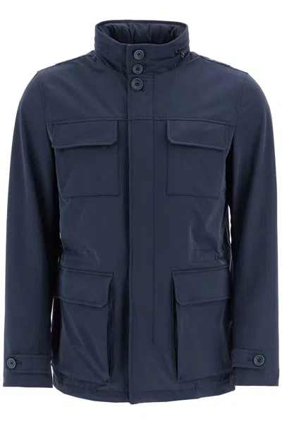 HERNO DARK BLUE POLYESTER CITY LIFE JACKET WITH HIGH COLLAR