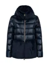 Herno Blue Ultralight Nylon And Lady Alternative Fur Cape In Blue