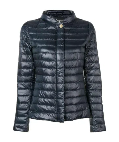 Herno Dark Blue Stand-collar Quilted Down Jacket In Black