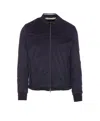 Herno Dark Blue Suede Bomber With Mandarin Collar In Blue