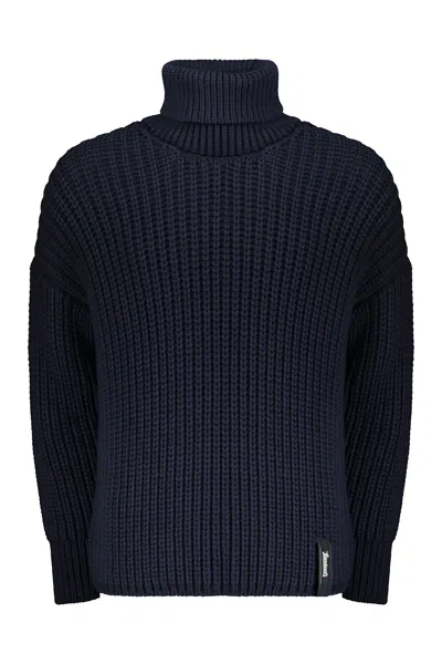 Herno Dark Blue Sweater With A High Collar
