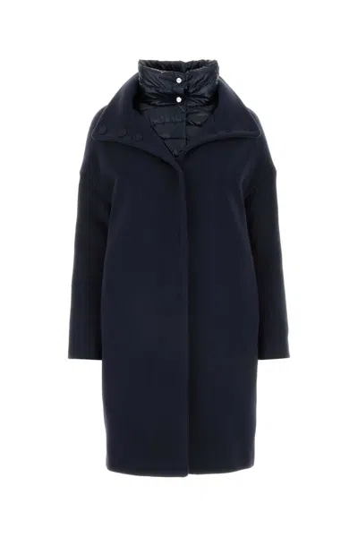 HERNO DARK BLUE WOOL BLEND COAT