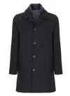Herno Dark Blue Wool Blend Coat With Removable Lining And Classic Lapel In Black
