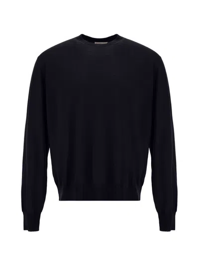 Herno Dark Blue Wool Silk Sweater In Transparent