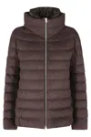 Herno Dark Brown High Neck Double-slider Zip Polyester Down Jacket In Brown