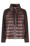 Herno Dark Brown High Neck Drawstring Double-slider Zip Polyester Down Jacket In Brown