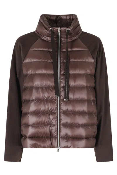 Herno Dark Brown High Neck Drawstring Double-slider Zip Polyester Down Jacket