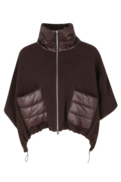 Herno Dark Brown Short Striped Quilted Wool-blend Coat