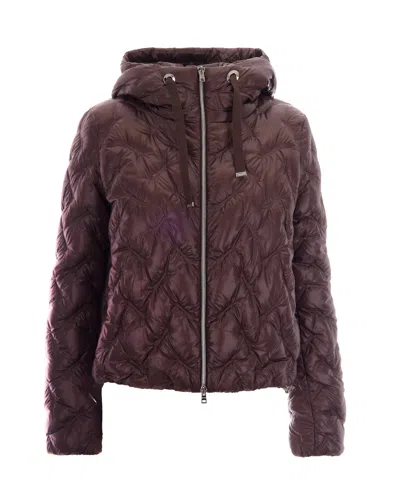Herno Dark Brown Wave Quilted Hooded Down Jacket In Purple