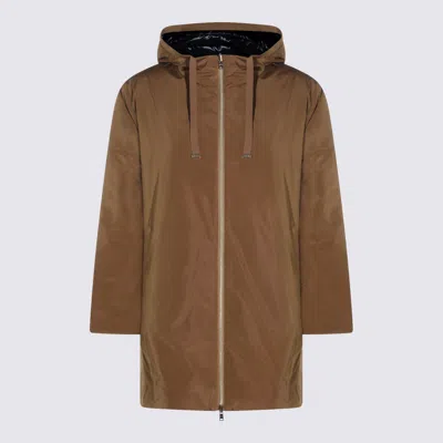 Herno Dark Camel Down Jacket In Brown