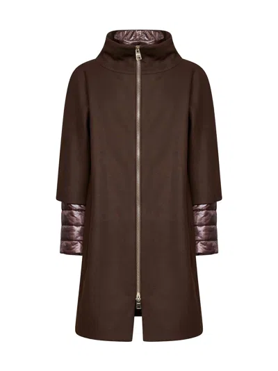 Herno Dark Chocolate Ecowool And Ultralight Nylon Coat In Brown