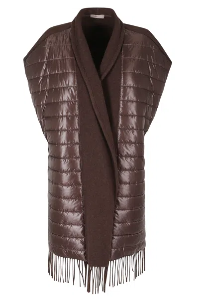 Herno Dark Chocolate Sleeveless Fringe Hem Wool-blend Vest In Black