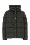 Herno Satin Cape Down Jacket With High Collar And Drawstring In Multi