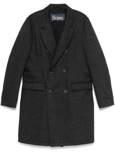 HERNO DARK GREY VIRGIN WOOL COAT