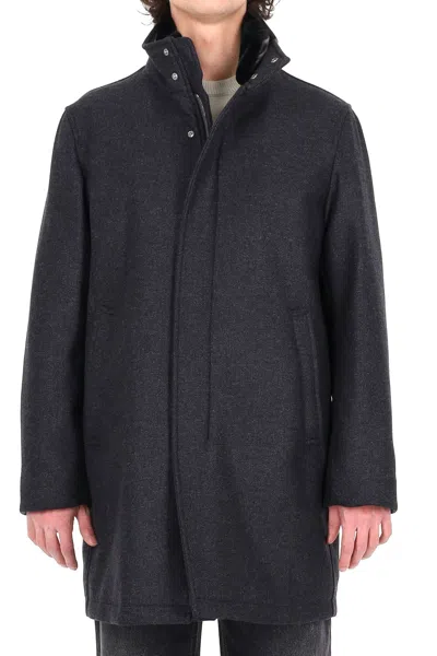 Herno Dark Grey Wool Coat With Eco-fur Lined Collar In Gray