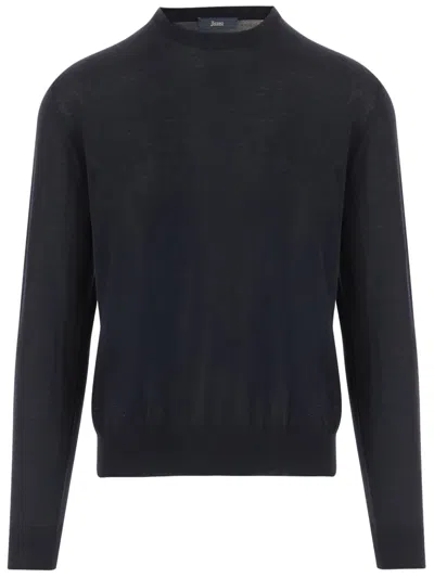 Herno Dark Navy Wool-silk Blend Sweater In Black