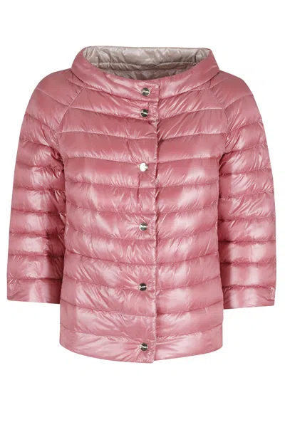 Herno Dark Pink Boat Neck Button-front Polyamide Down Jacket In Green
