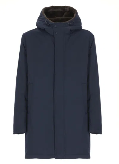 HERNO DEEP BLUE PADDED PARKA WITH ADJUSTABLE HOOD