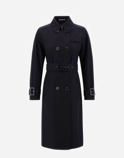 Herno Trench Coat In Delon & Monogram In Navy Blue