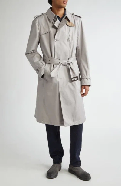Herno Delon Water Repellent Cotton Trench Coat In Gray